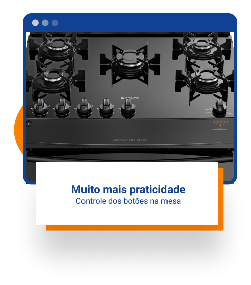 Fogão 5 Bocas Preto com Mesa de Vidro Atlas Mônaco Top Glass Bivolt
 Bivolt